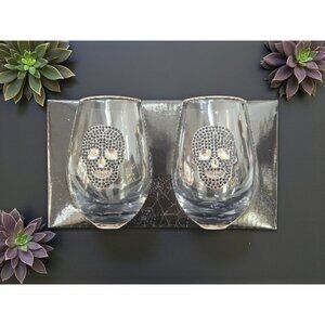 NEW Silver / Black Rhinestone Skull Halloween Wine / Tumbler Drink Glass